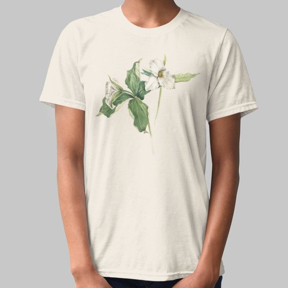 Outfit Bits Tops - White Trillium Vintage Floral Print Short Sleeve Graphic Tee T-shirt S M L XL